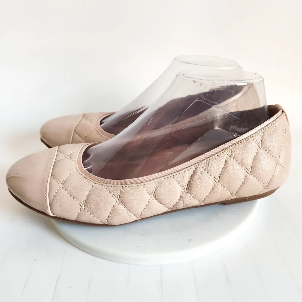 Vionic Ballet Flats Size 8 Desiree Beige Quilted Leather Patent Cap Toe‎ Comfort